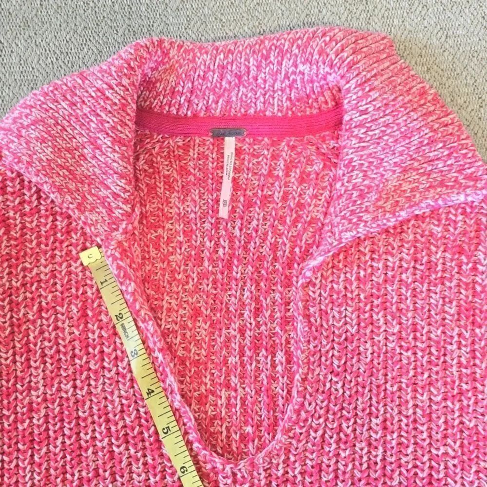 Free People Love This City Pink White Collared Slouchy Crop Sweater - Size XS - Picture 8 of 15